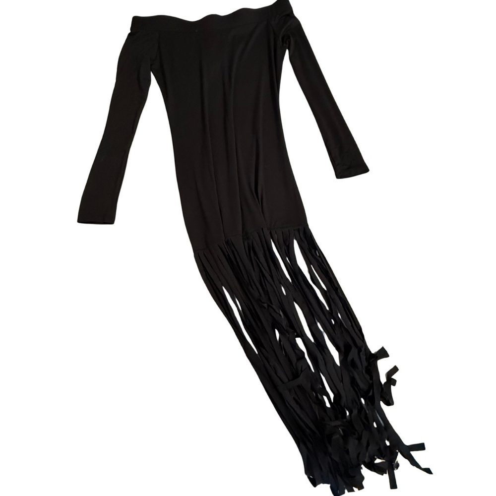 Black Fringe Long Sleeve Dress
